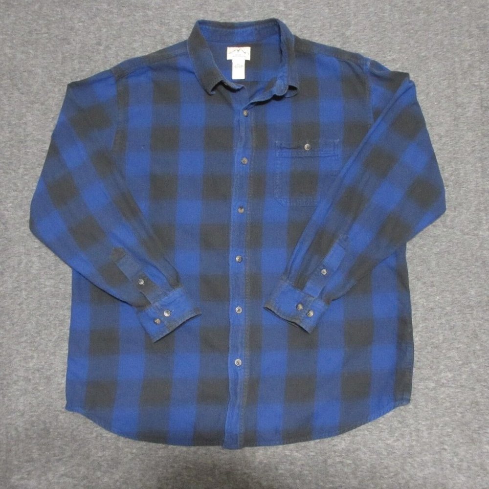 Blue Mountain Men's Flannel Button Up Shirt Long Sleeve Blue Plaid XLT